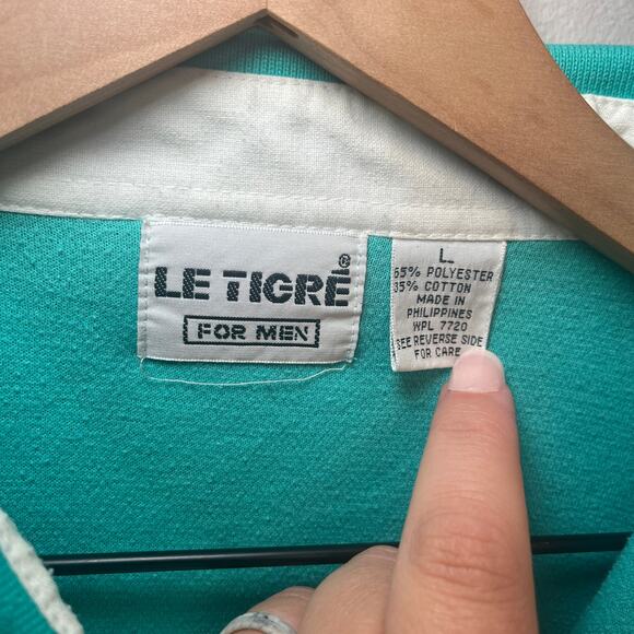 Vintage 80s Le Tigre Men's Polo Sweater Top Short Sleeve Blue Size Large - Picture 4 of 7